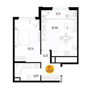1-к квартира, вторичка, 50м2, 11/25 этаж