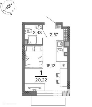1-к квартира, вторичка, 20м2, 13/26 этаж