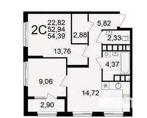 2-к квартира, вторичка, 53м2, 10/21 этаж