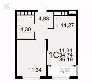 1-к квартира, вторичка, 36м2, 7/22 этаж