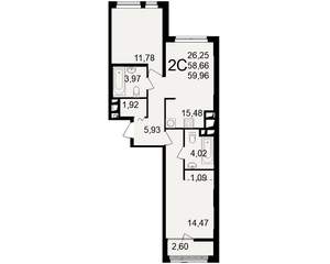 2-к квартира, вторичка, 59м2, 17/25 этаж