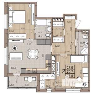 2-к квартира, строящийся дом, 76м2, 6/25 этаж