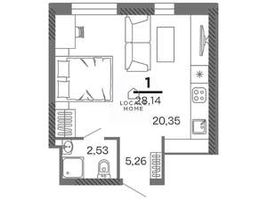 1-к квартира, вторичка, 28м2, 19/25 этаж