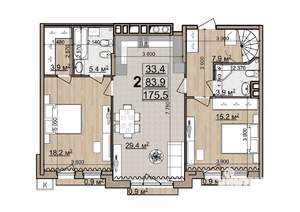 2-к квартира, вторичка, 176м2, 4/4 этаж