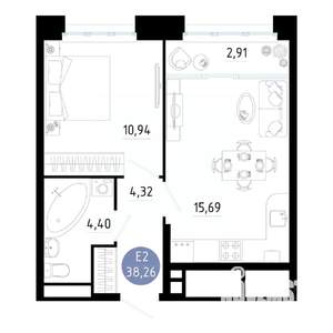 1-к квартира, вторичка, 38м2, 25/25 этаж