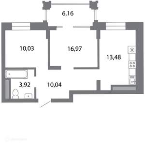 2-к квартира, вторичка, 58м2, 2/6 этаж