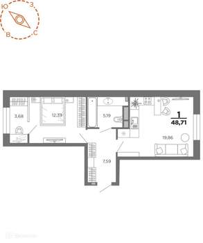1-к квартира, вторичка, 49м2, 2/24 этаж