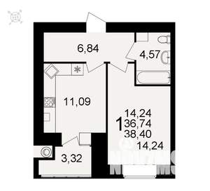 1-к квартира, вторичка, 38м2, 7/16 этаж
