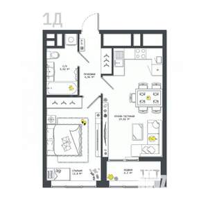 1-к квартира, сданный дом, 46м2, 12/25 этаж