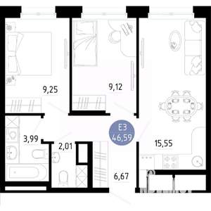 2-к квартира, вторичка, 47м2, 2/14 этаж
