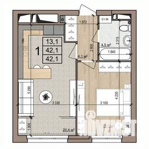 1-к квартира, вторичка, 42м2, 15/25 этаж