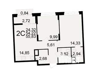 2-к квартира, вторичка, 54м2, 10/25 этаж