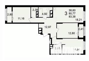 3-к квартира, вторичка, 83м2, 17/24 этаж