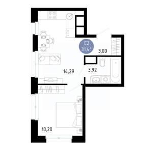 1-к квартира, вторичка, 31м2, 12/14 этаж