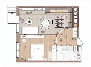 1-к квартира, вторичка, 43м2, 4/17 этаж
