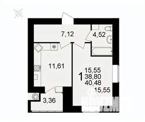 1-к квартира, вторичка, 40м2, 11/16 этаж