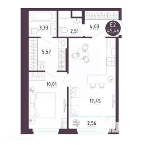 1-к квартира, вторичка, 45м2, 5/19 этаж
