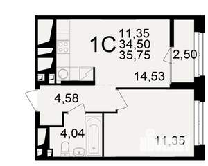 1-к квартира, вторичка, 35м2, 18/25 этаж