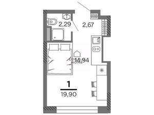 Студия квартира, вторичка, 20м2, 16/25 этаж