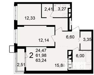 2-к квартира, вторичка, 62м2, 13/23 этаж