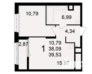 1-к квартира, вторичка, 38м2, 1/23 этаж