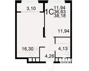 1-к квартира, вторичка, 37м2, 8/21 этаж