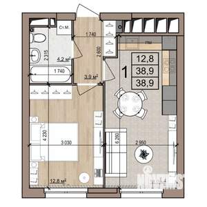 1-к квартира, строящийся дом, 39м2, 22/25 этаж