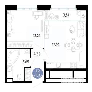 1-к квартира, вторичка, 43м2, 9/25 этаж