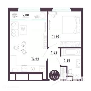 1-к квартира, вторичка, 42м2, 7/19 этаж