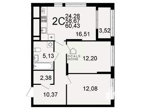 2-к квартира, вторичка, 60м2, 19/26 этаж