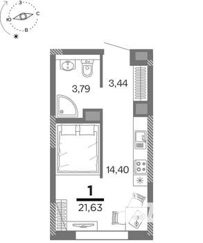 1-к квартира, вторичка, 22м2, 6/25 этаж