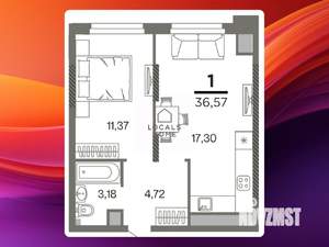 1-к квартира, вторичка, 37м2, 21/26 этаж