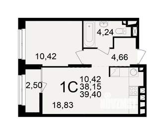 1-к квартира, вторичка, 38м2, 15/25 этаж