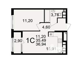 1-к квартира, вторичка, 35м2, 18/21 этаж