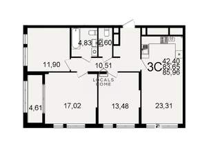 3-к квартира, вторичка, 86м2, 14/26 этаж