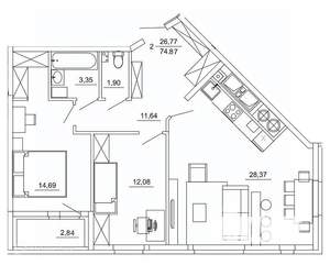 2-к квартира, вторичка, 75м2, 17/26 этаж