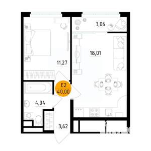 1-к квартира, вторичка, 40м2, 2/25 этаж