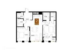 2-к квартира, вторичка, 88м2, 6/9 этаж