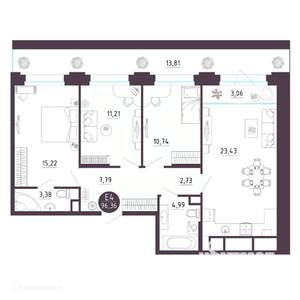 3-к квартира, вторичка, 96м2, 2/19 этаж