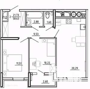 2-к квартира, вторичка, 59м2, 2/26 этаж
