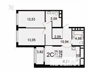 2-к квартира, вторичка, 71м2, 3/26 этаж