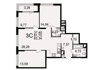 3-к квартира, вторичка, 82м2, 12/25 этаж