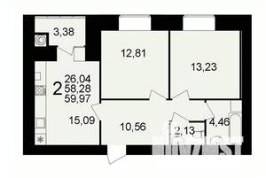 2-к квартира, вторичка, 60м2, 1/16 этаж