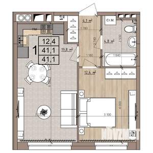 1-к квартира, строящийся дом, 41м2, 5/8 этаж