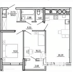 2-к квартира, вторичка, 59м2, 13/26 этаж
