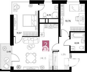 2-к квартира, вторичка, 63м2, 7/9 этаж