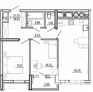 2-к квартира, вторичка, 59м2, 10/26 этаж