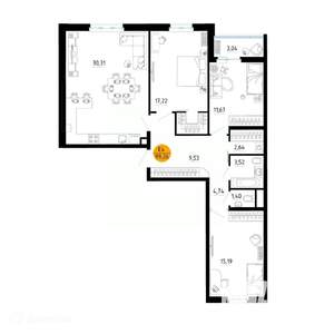 3-к квартира, вторичка, 99м2, 2/26 этаж