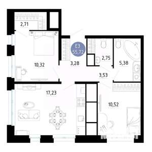 2-к квартира, вторичка, 56м2, 12/25 этаж