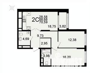 2-к квартира, вторичка, 71м2, 17/26 этаж